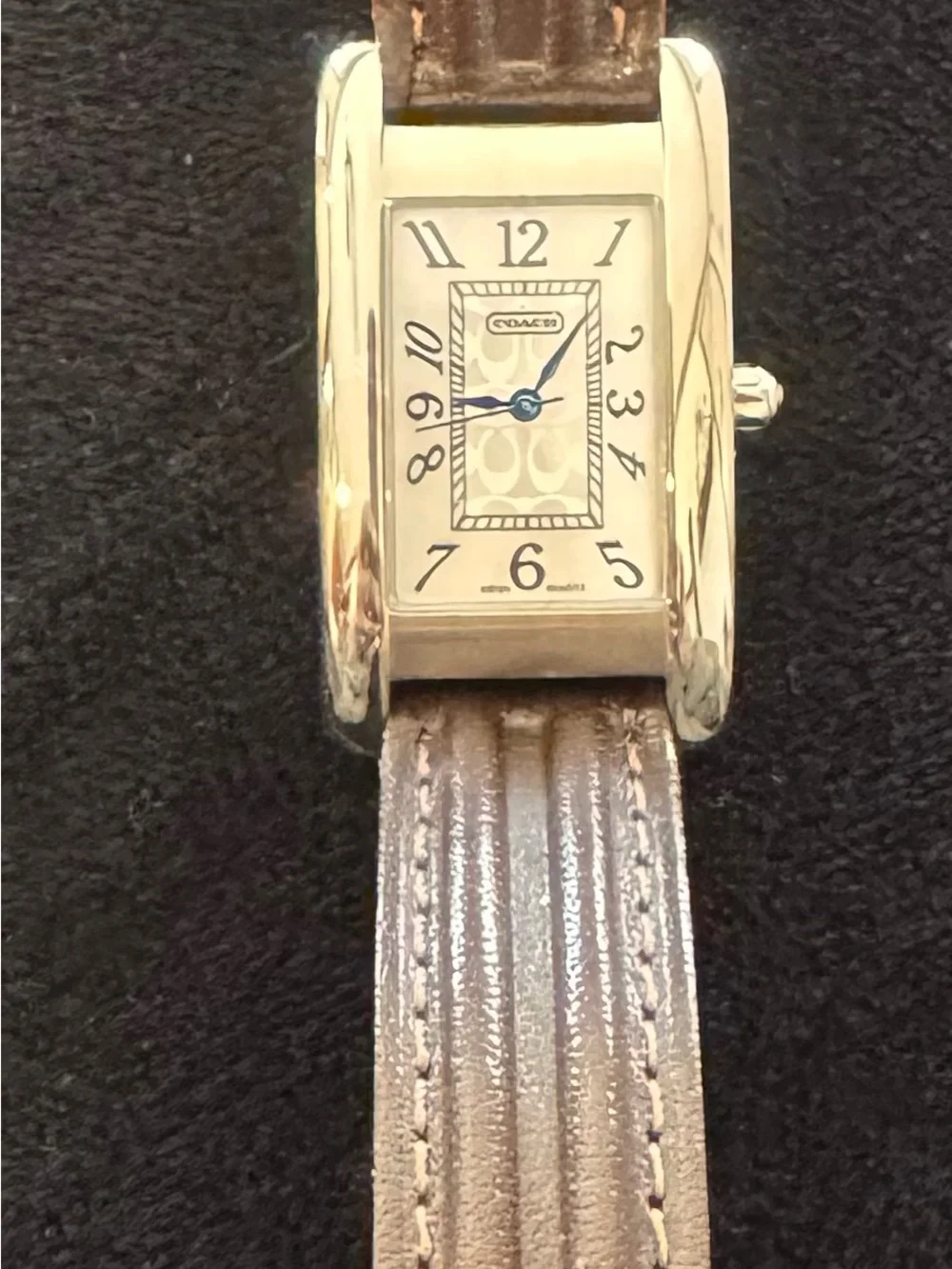 Coach Silver-Tone Case Watch Lexington Buffalo Leather Strap - Excellent